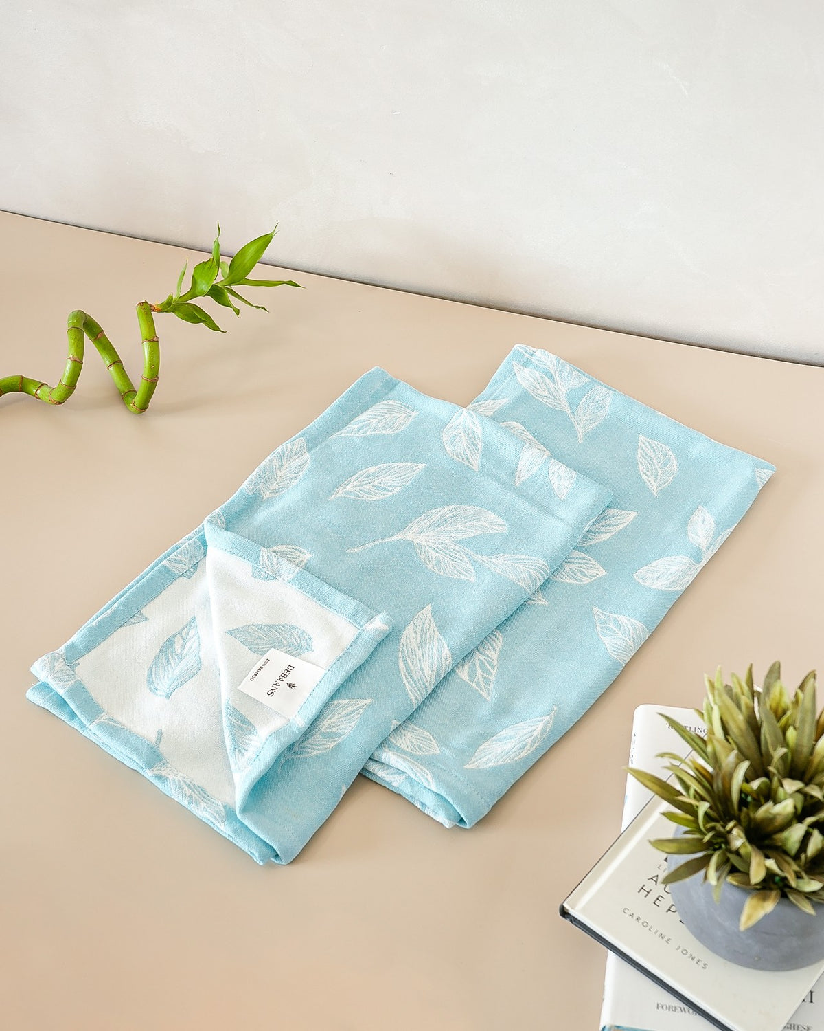 Set of 2 Hand Towels | Botanica Jacquard | Sky Blue