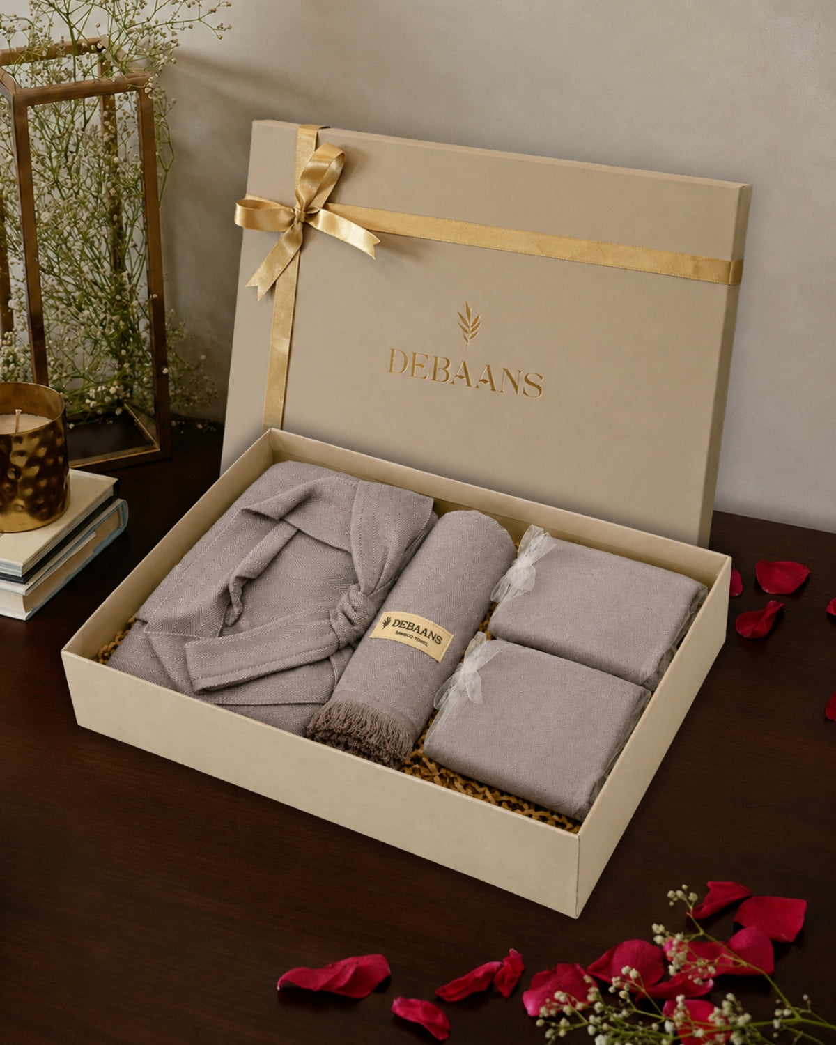4 pc towel gift set ‚ 1 bathrobe + 1 bath towel + 2 hand