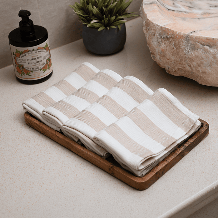 Set of 4 Hand Towels‚ Beige stripes