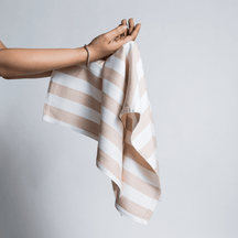 Beige stripes Bamboo Set of 2 Hand Towels + 1 Bath Towel