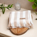 Beige stripes Bamboo Set of 2 Hand Towels + 1 Bath Towel