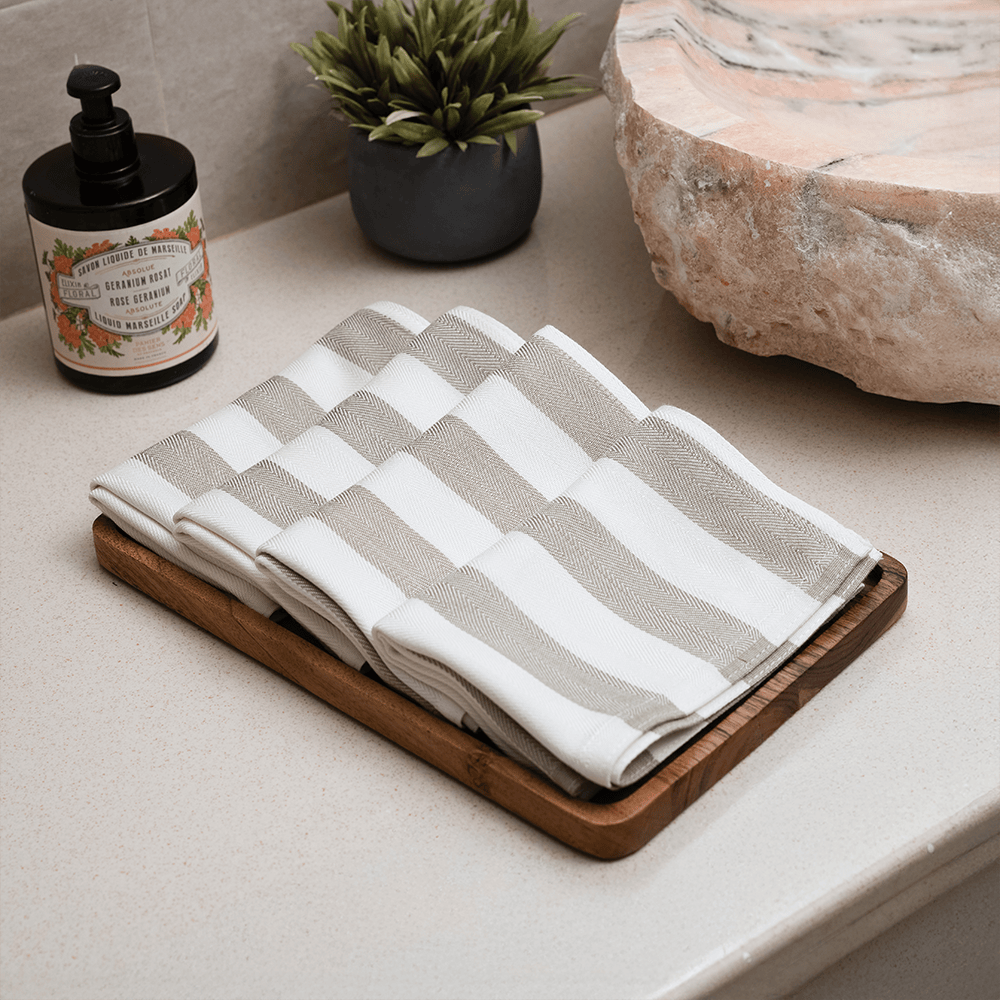 Set of 4 Hand Towels – Olive stripes