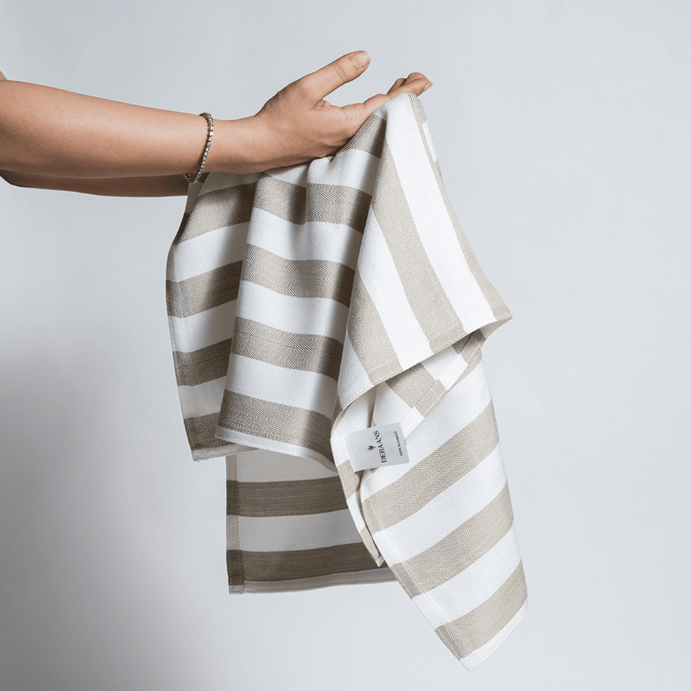 Olive stripes Bamboo Set of 2 Hand Towels + 1 Bath Towel