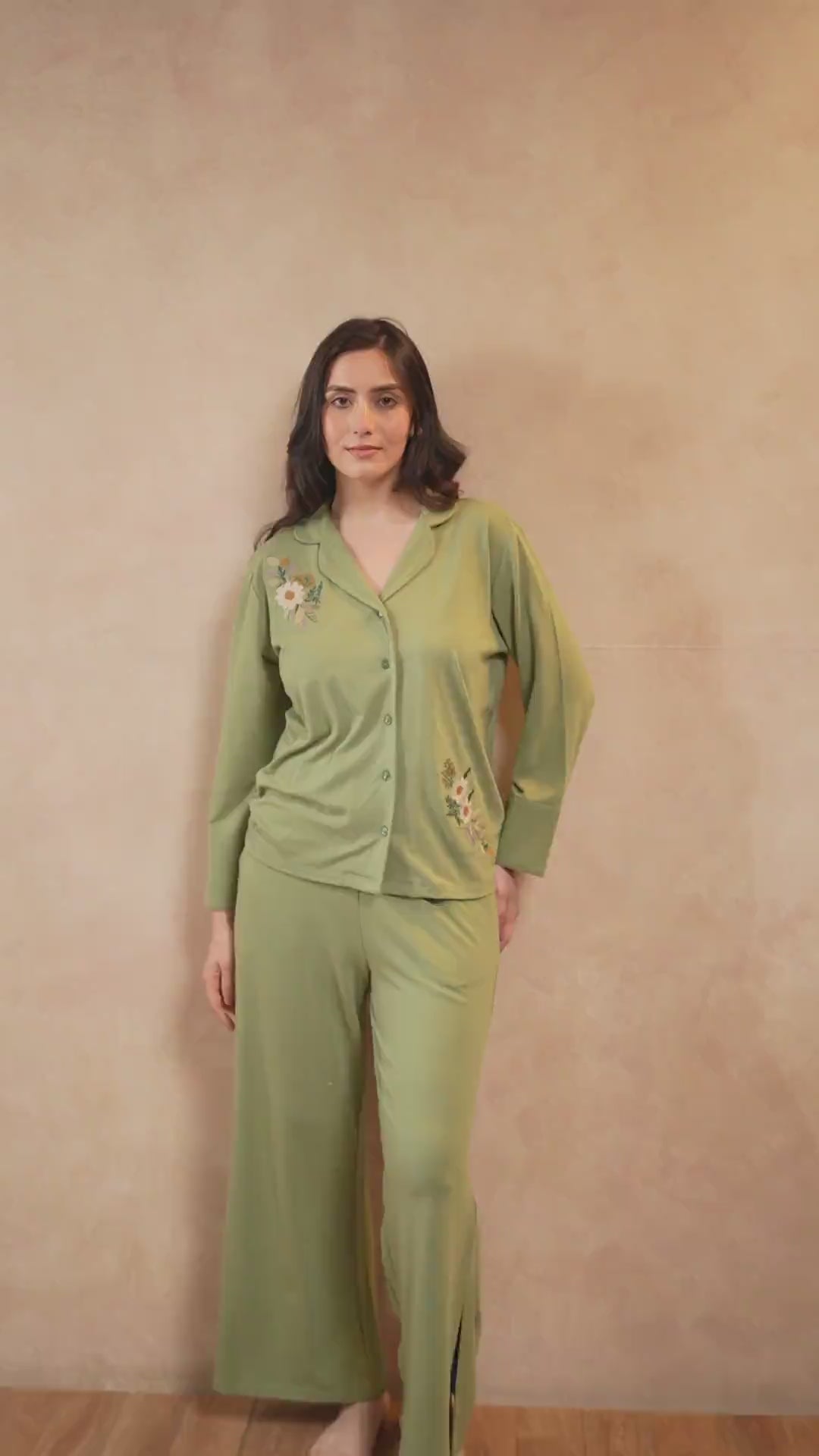 Nora Floral Embroidery PJ Set - Olive