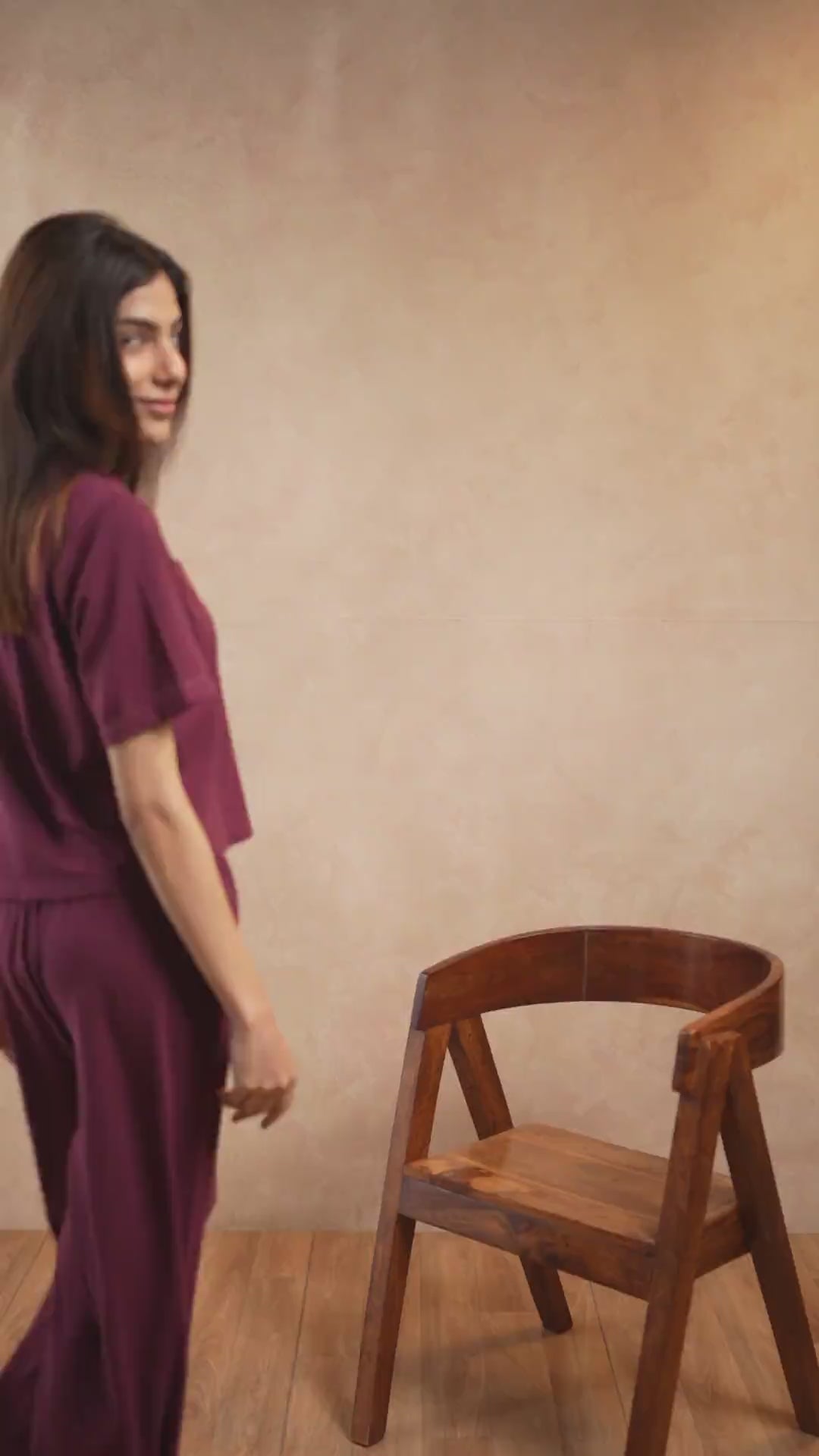 Emma Organza Trim Crop Top Lounge Set - Wine