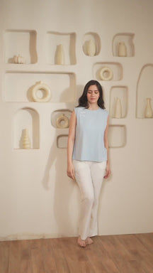 Elin Sleeveless Lounge Set - Sky blue & White