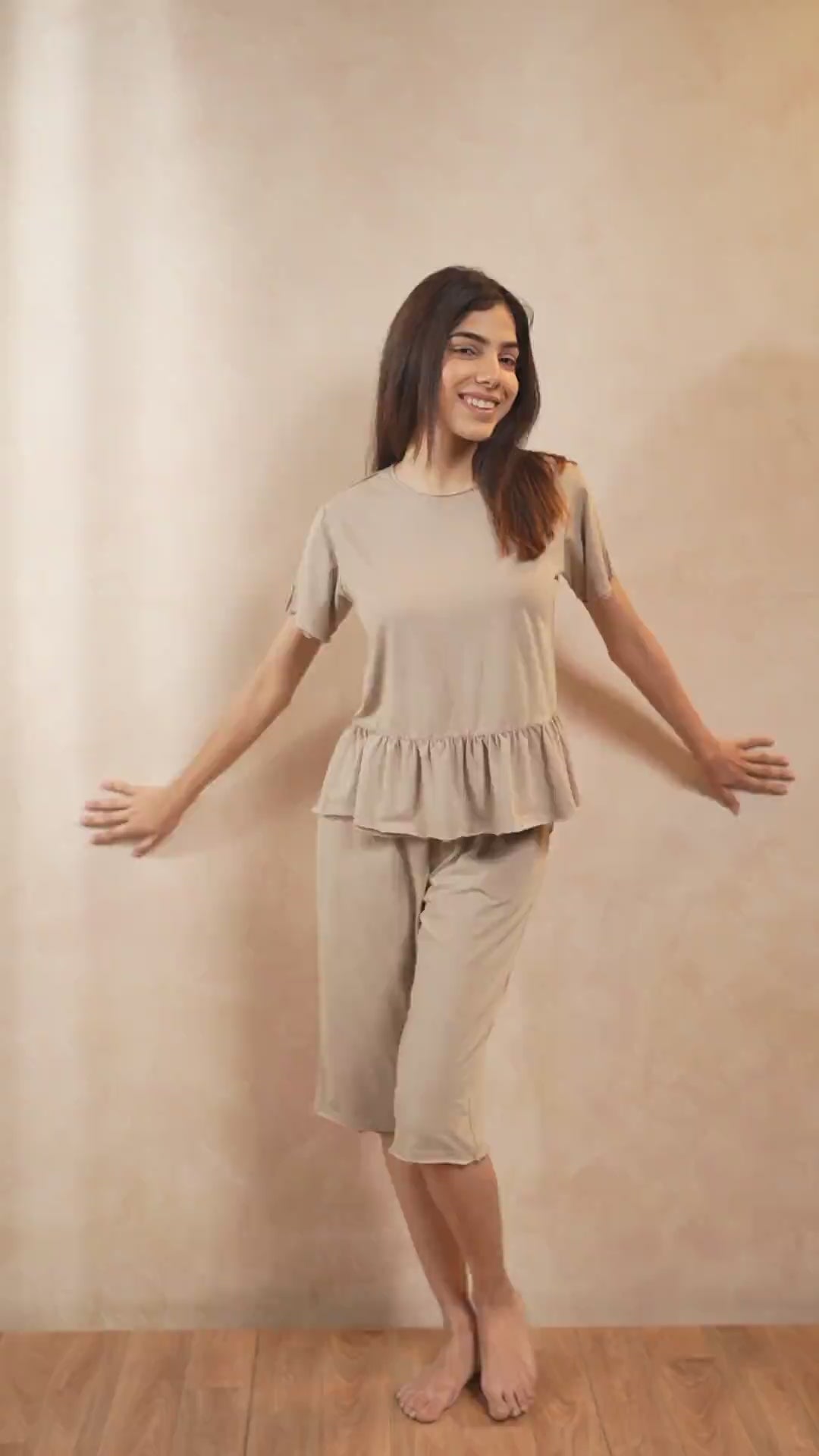 Tessa Peplum Capri Set - Beige