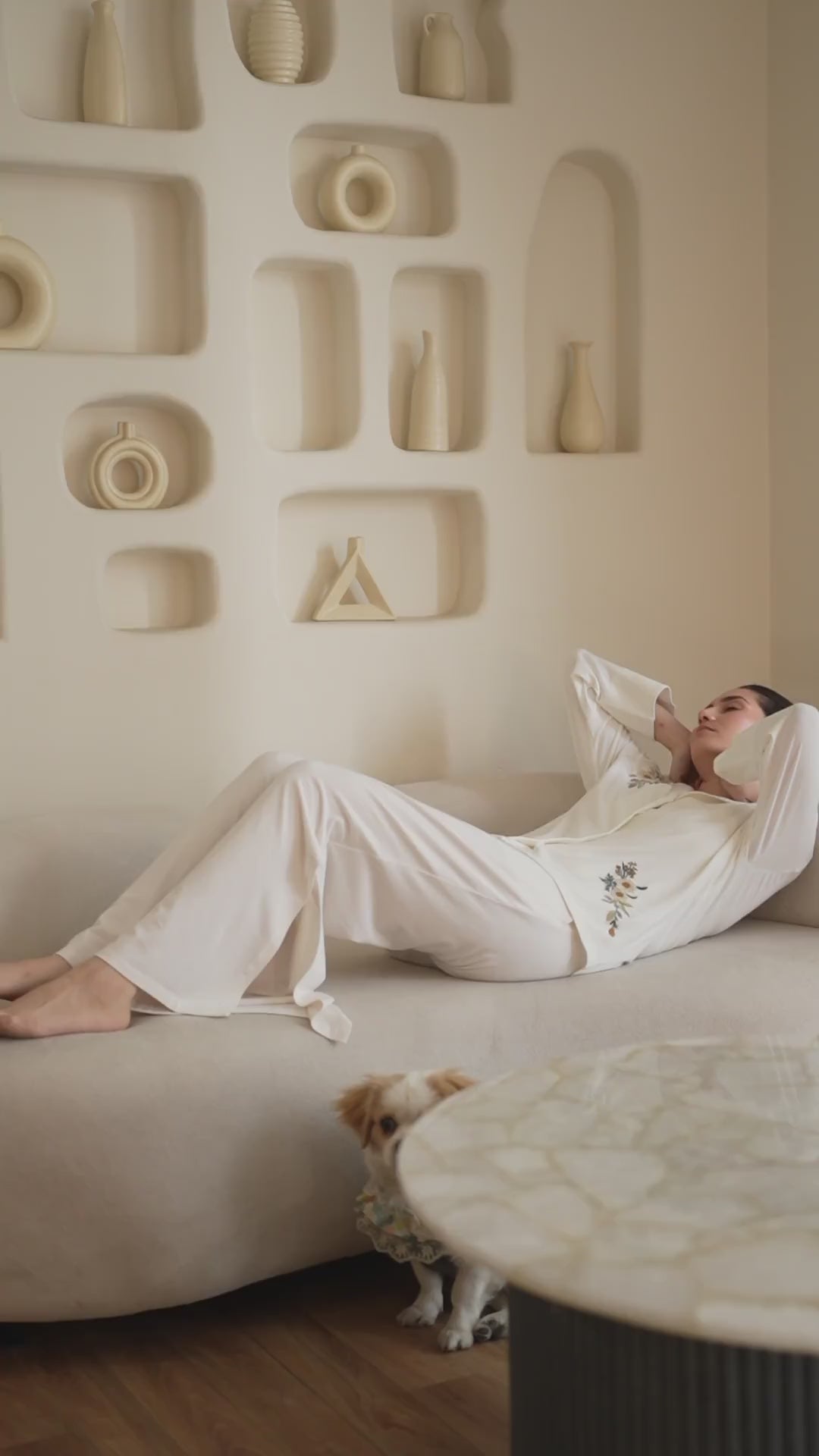 Nora Floral Embroidery PJ Set - White