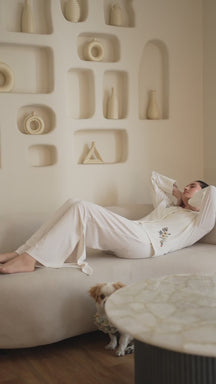 Nora Floral Embroidery PJ Set - White