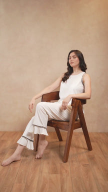 Nyla Frill Hem PJ Set - White