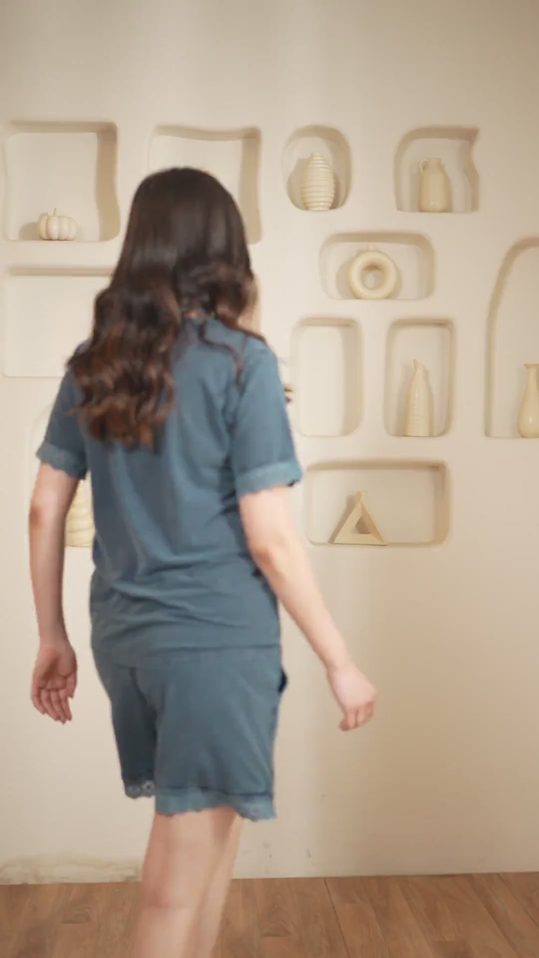 Aria Lace Trim Shorts Set – Teal