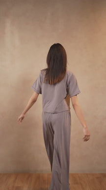 Emma Organza Trim Crop Top Lounge Set - Steel Gray