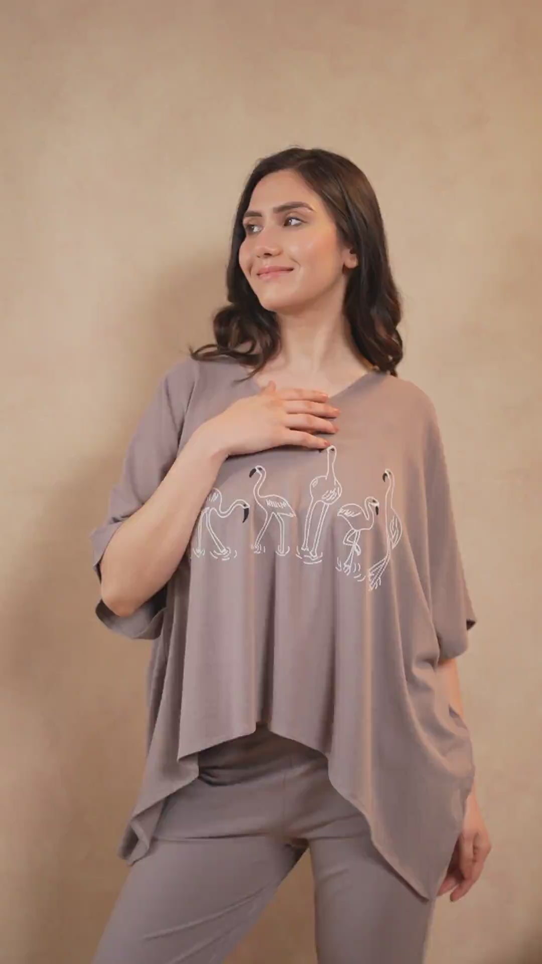 Irena Flamingo Kaftan Lounge Set – Steel Gray