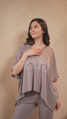 Irena Flamingo Kaftan Lounge Set ‚ Steel Gray