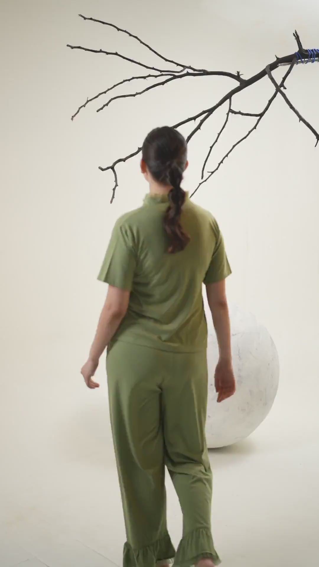 Grace Organza Frill Wrap Top Lounge Set - Olive